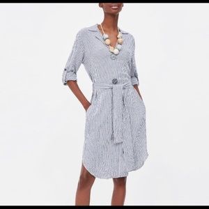 Blue and White Striped Seersucker Shirt Dress